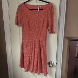 Sweetest little rose pink polka dot dress. Perfect fit with slight pleated skirt